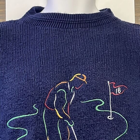 Scottish Isle Men’s Navy Embroidered Golf Crewneck Sweater by Bernette-Lg - Picture 6 of 16